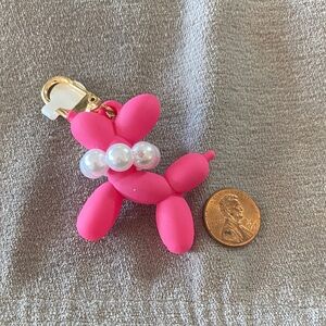 Pink Balloon Dog Keychain with Faux Pearls